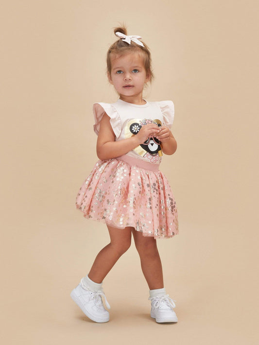 Huxbaby Floral Huxbear Frill T-Shirt- Rose