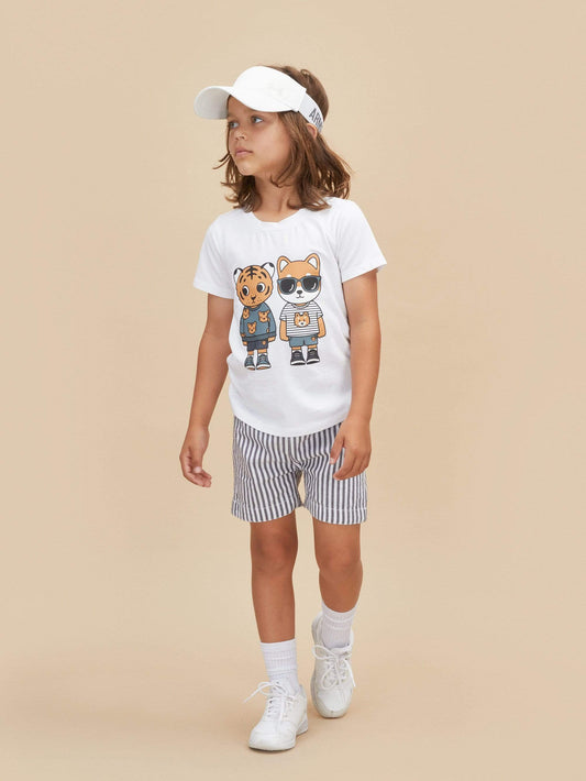 Huxbaby Reversible Chino Short- Ink & Surf Stripe