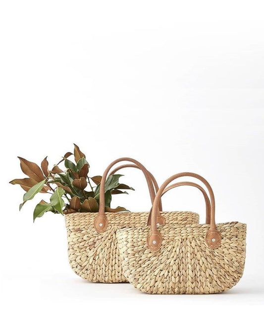 Hand Woven Market Basket- Suede Handle